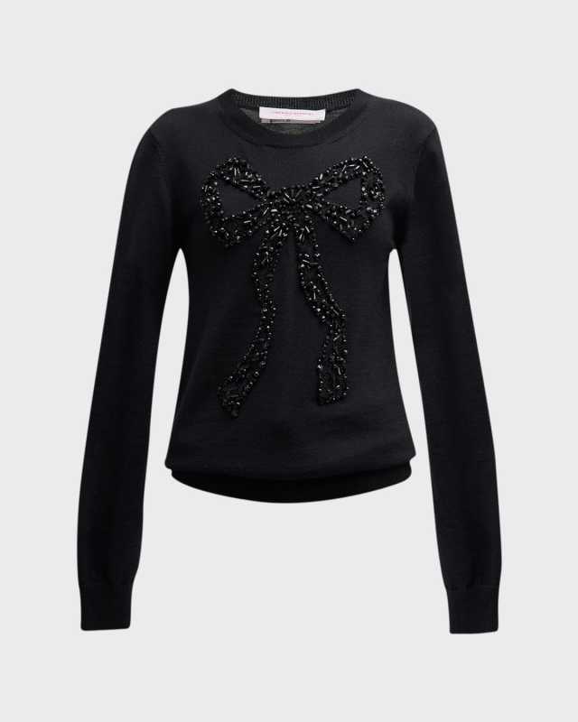 Bow Bead-Embellished Wool Sweat
